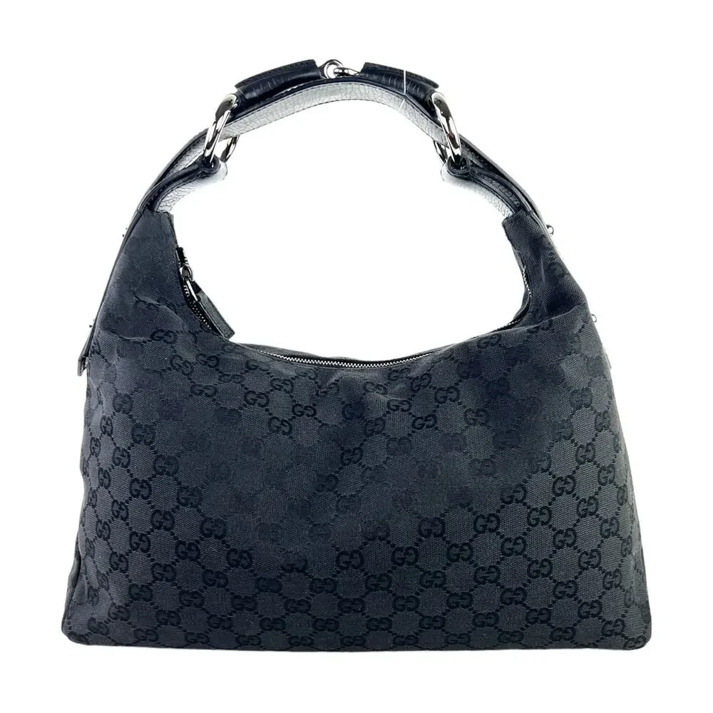 Gucci Black Monogram Canvas Hobo Shoulder Bag